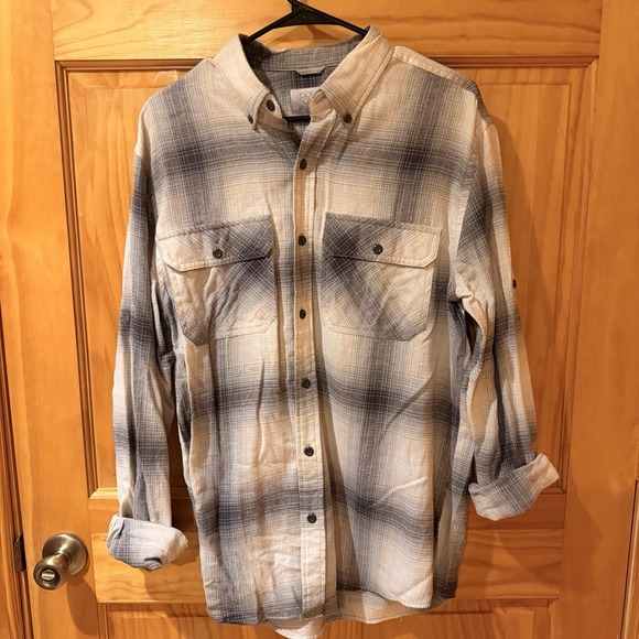 Ocean Coast Shirt Mens Large Orca Grey/White Plaid Flannel Button - Picture 2 of 6